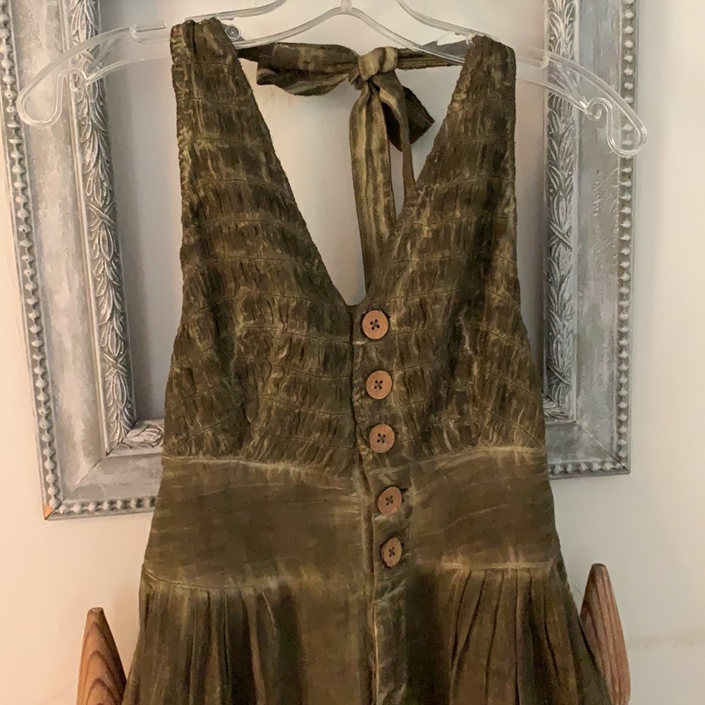 Free People: army green gauze halter romper. XS/TP